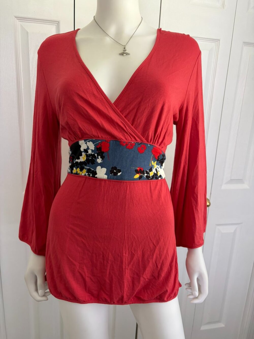 New York & Company size medium red orange long sleeve babydoll top